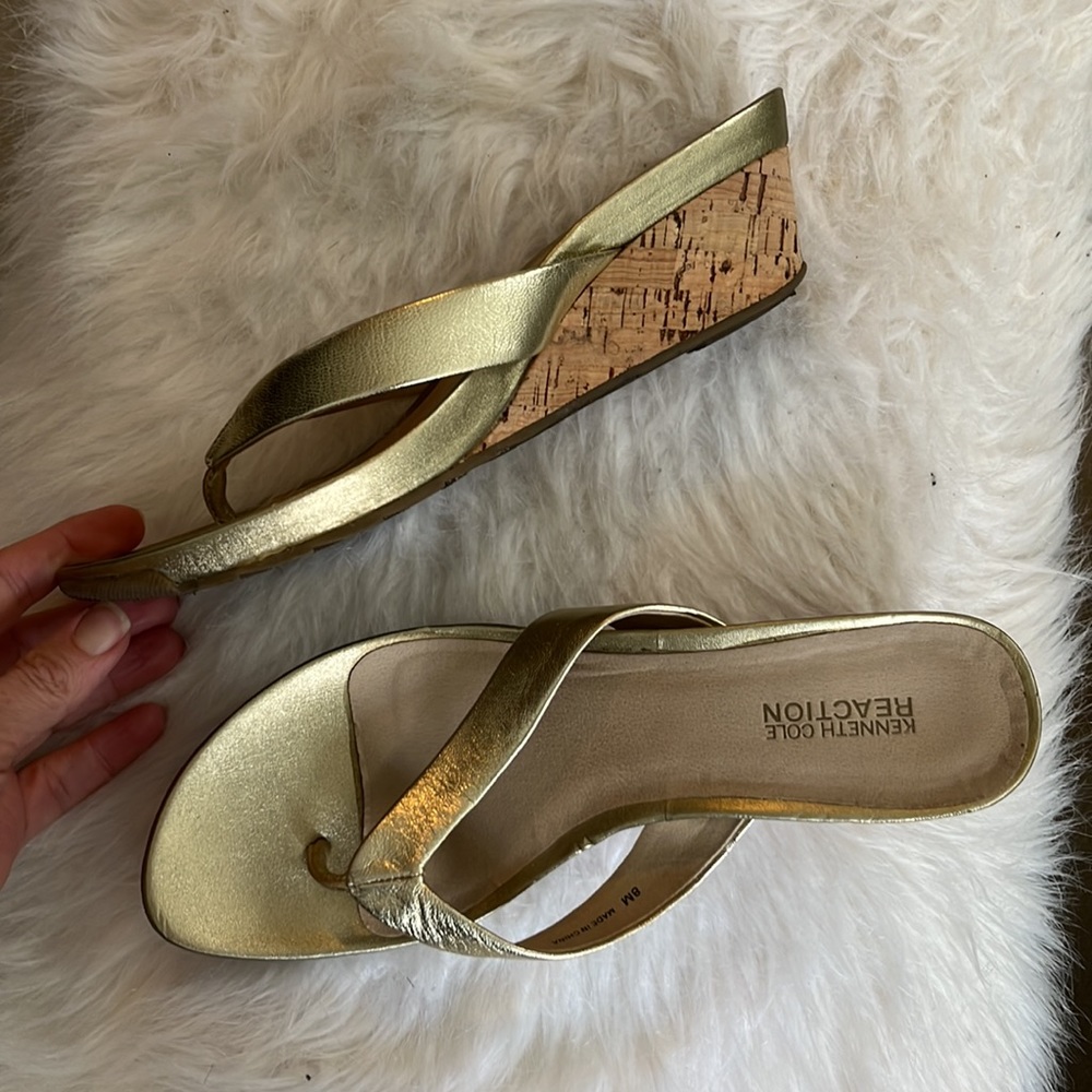 Kenneth Cole Reaction Cork Wedge Gold Sandal - size 38